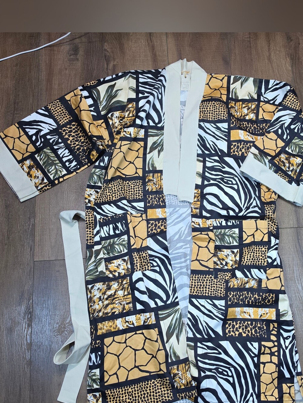 Safari Animal Print Cotton Kimono Robe Duster Belted Long Jacket